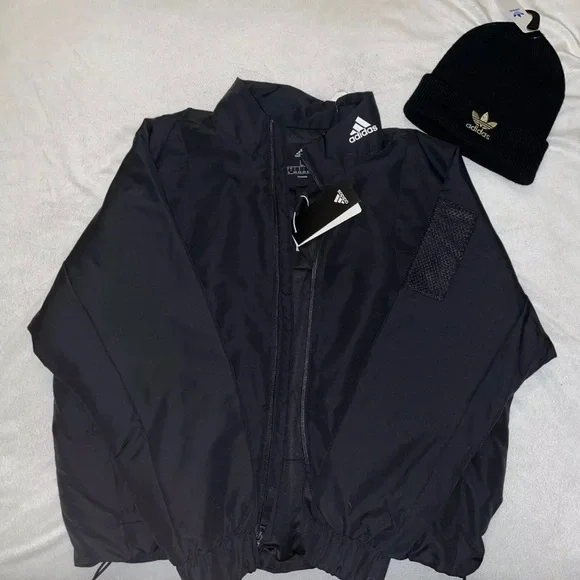 New Adidas Originals 3 Stripe BTS Lined Zip Black Women’s Size Large🖤🤍